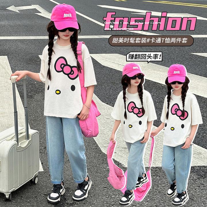 套装甜美夏季卡通动漫女童中大童女孩韩版休闲洋气套装