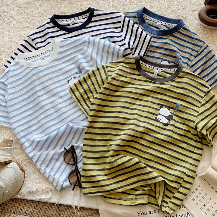 男童短袖T恤夏季新款圆领条纹印花上衣半袖宝宝韩版洋气时尚童装