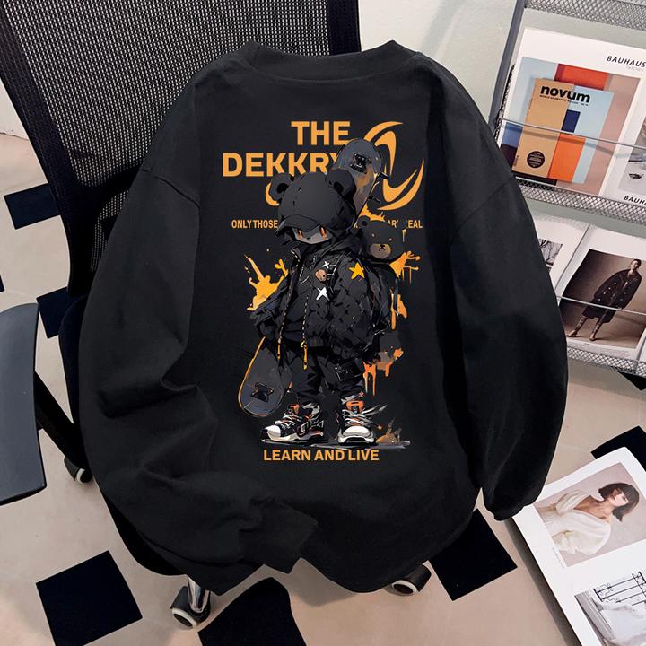 Dekkry美式复古卡通印花秋冬纯棉长袖t恤男女款重磅圆领百搭上衣