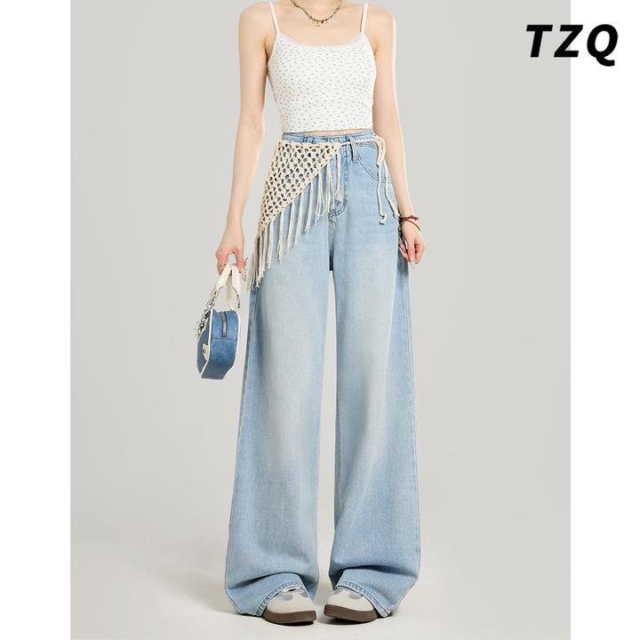 假两件屁帘阔腿牛仔裤女2025新款夏季设计感宽松拖地裤TZQ2531415