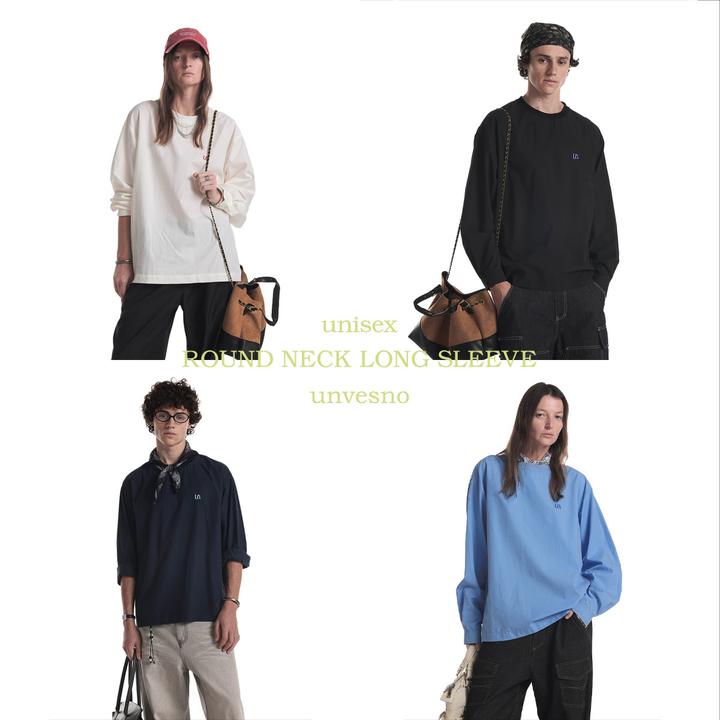 Unvesno(UN)极简静奢休闲感50%莱赛尔混纺刺绣圆领百搭长袖T恤
