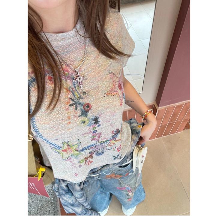 可可不加酱 【夏日甜心】春夏新款涂鸦设计时尚T恤上衣