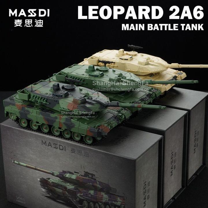 麦思迪1：64豹2A6北约三色迷彩主战坦克模型仿真车模玩具摆件手办