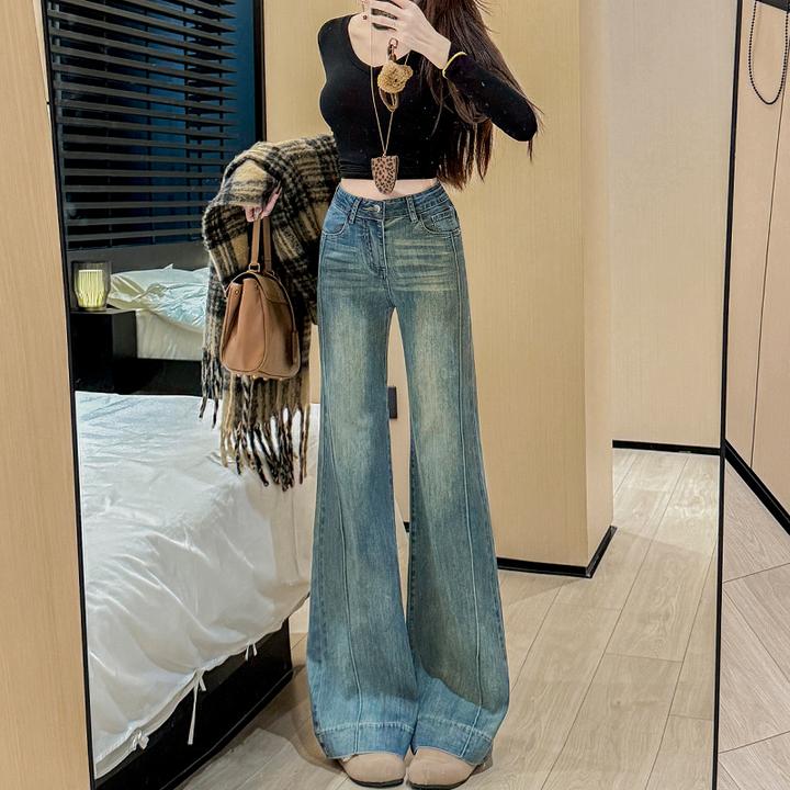 高腰不贴腿微喇牛仔裤女2025年秋季新款宽松垂感拖地显瘦修身裤子