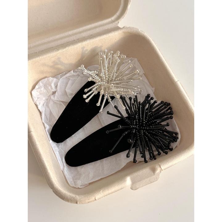 烟花绽放!甜酷黑色烟花ins串珠发夹复古轻奢小众百搭侧边夹刘海夹