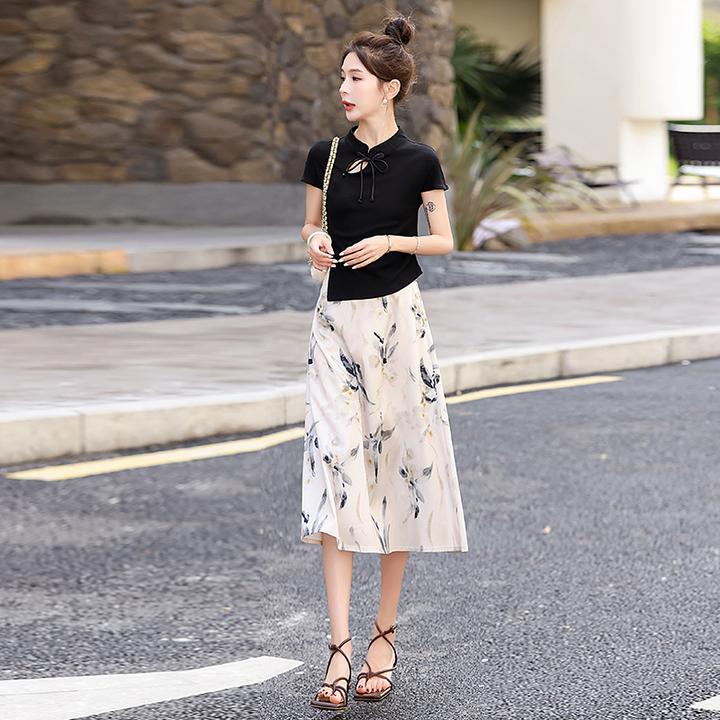 今年流行漂亮套装裙女夏季新款小个子新中式风半身裙两件套
