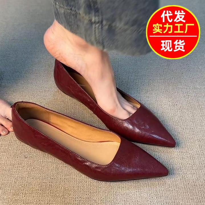 软皮法式通勤百搭高跟鞋女尖头浅口气质一脚蹬职业玛丽珍单鞋
