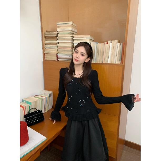 赵小小【雪夜魔法】9716 冬季新款千金风手工钉珠麻花针织百搭上衣