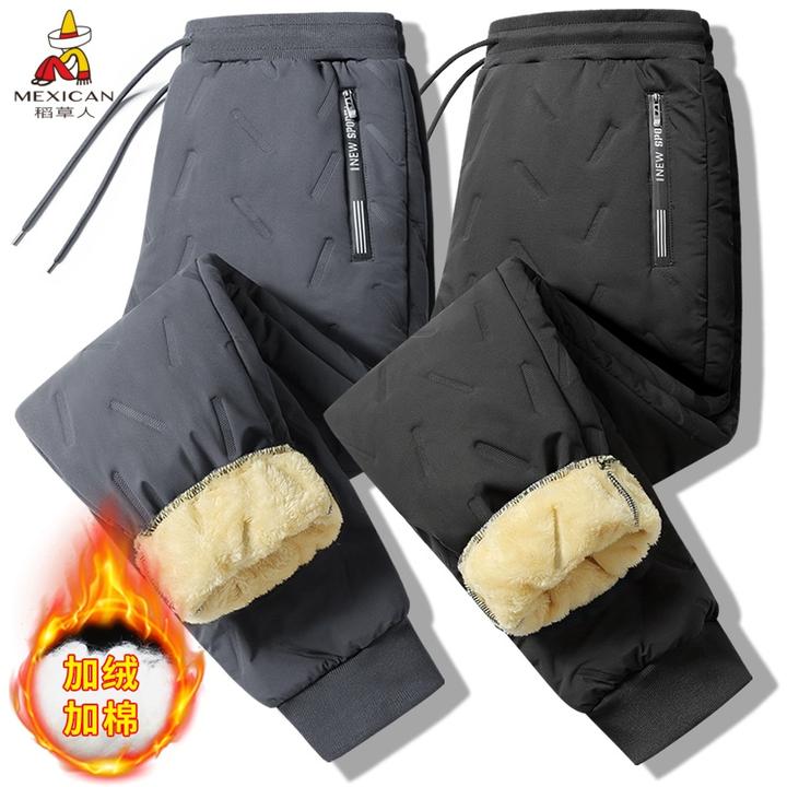 稻草人束脚棉裤菱形格立体剪裁裤子防寒长裤格子绒裤男士