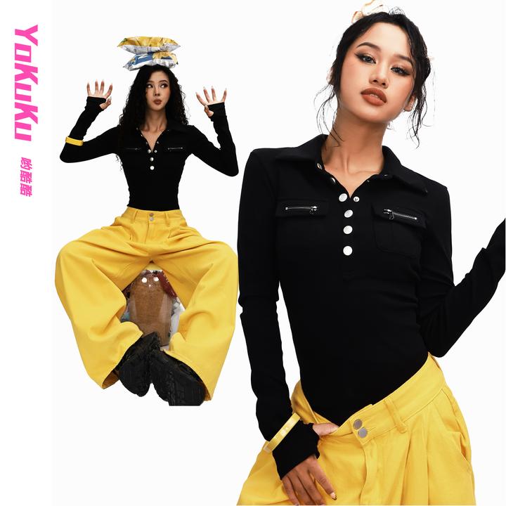 哟酷酷（时髦黑客）初秋新款美式复古百搭修身显瘦T恤长袖上衣