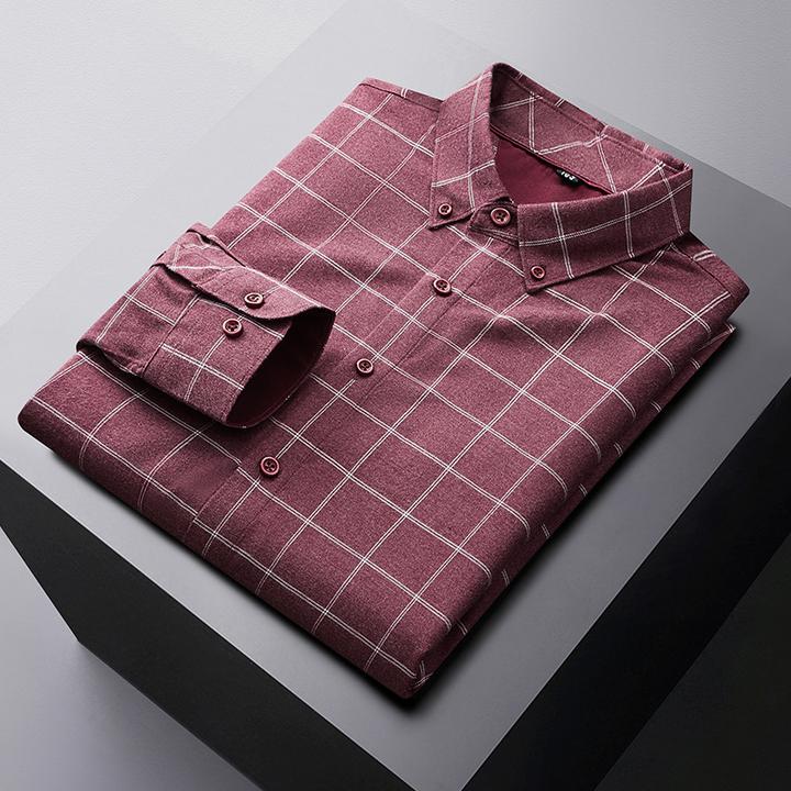 2025年秋冬新款加肥加大码长袖时尚磨毛衬衫肥佬商务休闲格子衬衣