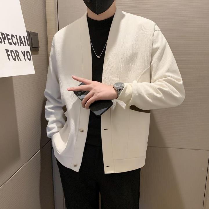 cleanfit杏色v领开衫毛衣男冬季轻熟风潮牌上衣高级感针织外套