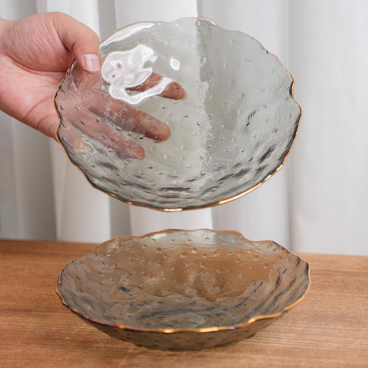 【瑕疵】玻璃碗灰色金边异形口沙拉碗高颜值家用水果碗A3D