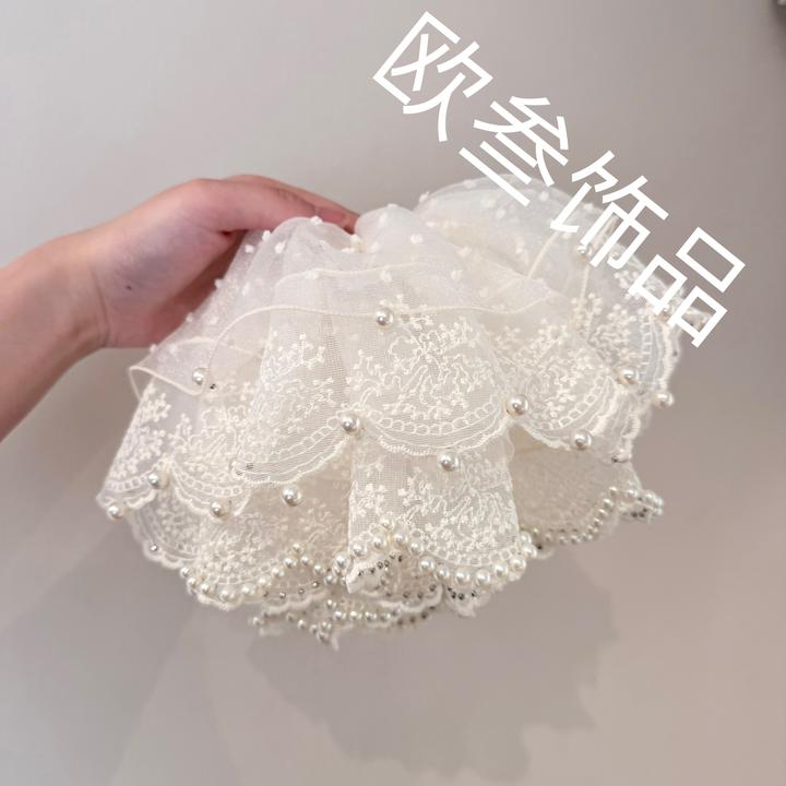 dcq733超大版褶皱四层棉点泡泡纱单圈大肠圈发饰高级百搭精致