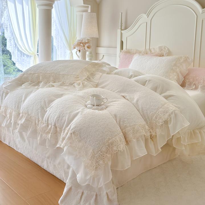 法式加厚雕花牛奶绒四件套花边床盖公主风双面绒加绒被套被罩床单