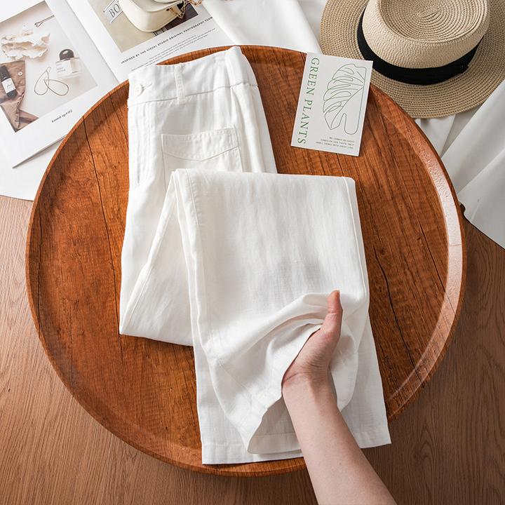 天丝亚麻阔腿裤女士夏季2025新款高腰显瘦宽松垂感休闲百搭直筒裤
