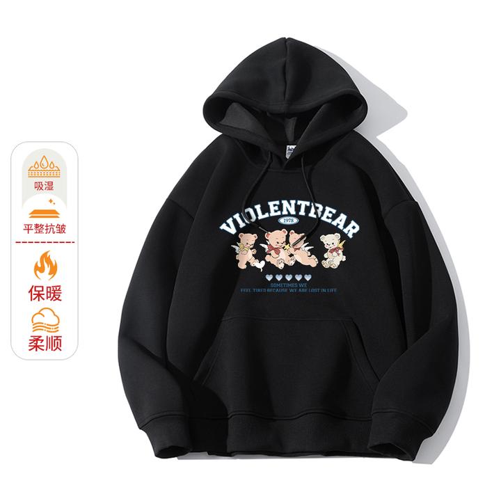 暴力熊2025新款港式慵懒风印花连帽卫衣男潮流休闲连帽上衣情侣