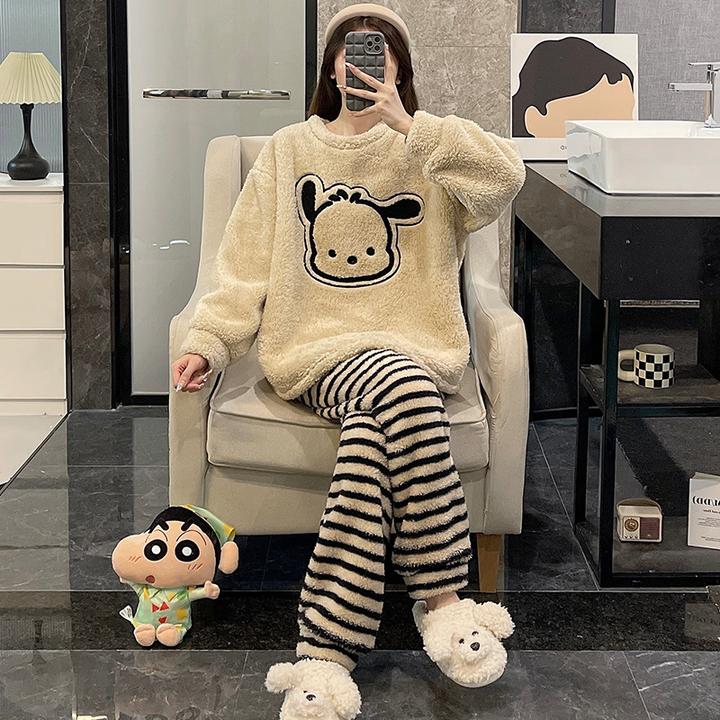珊瑚绒睡衣女秋冬季2025新款大码可外穿帕恰狗法兰绒春家居服套装