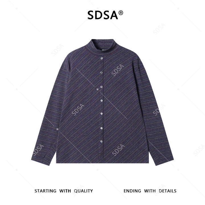 SDSA男士秋冬新款痞帅男装简约时尚斜纹立领长袖T恤纽扣装饰百搭