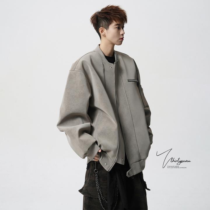 美式vintage球服男秋季潮牌痞帅拉链工装夹克高街宽松短款外套