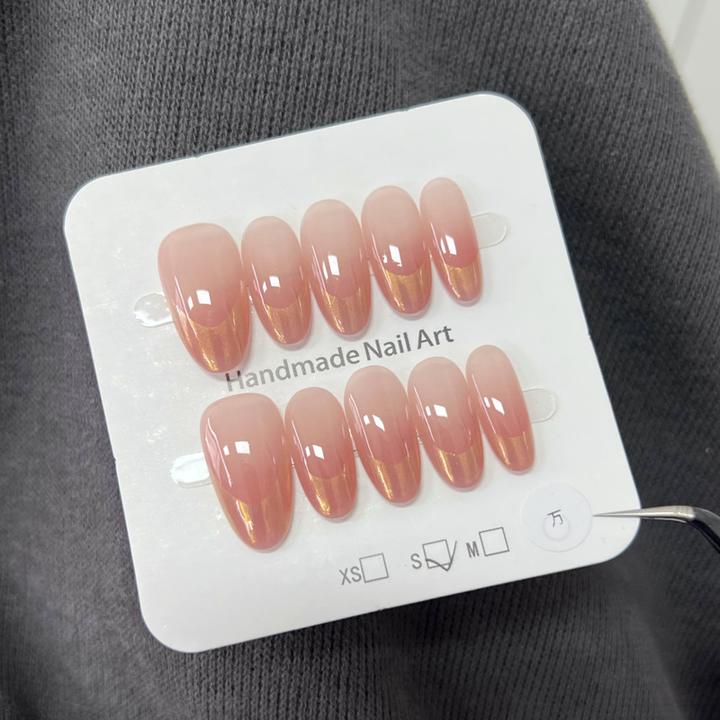 猫眼美甲日橘渐变法式美甲纯欲风气质简约显白纯手工穿戴甲