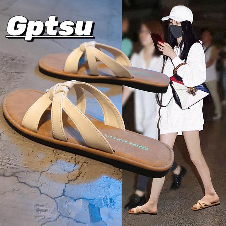 GPTSu平底凉拖鞋女夏新款软底外穿设计感沙滩一字拖网红时尚拖鞋