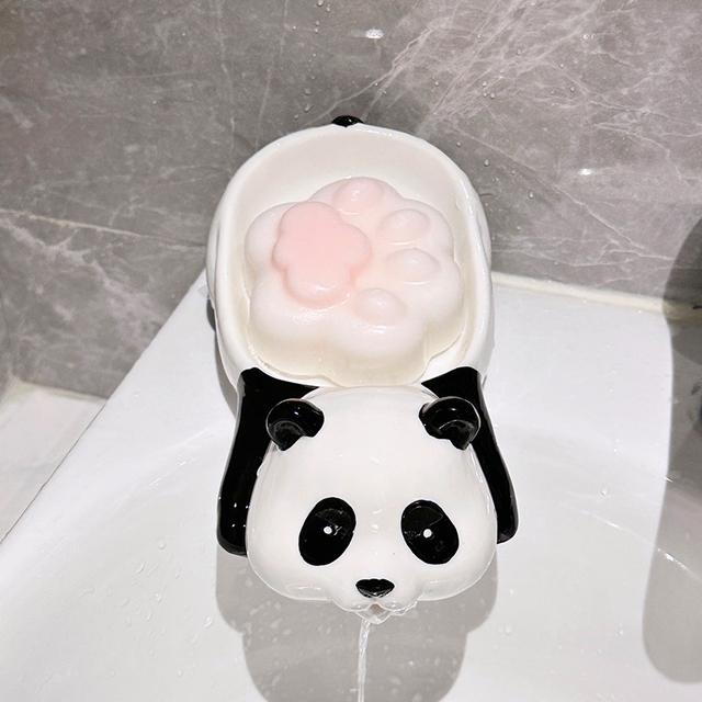 创意熊猫肥皂盒沥水香皂盒置物架卫生间家用陶瓷可爱不积水皂碟托