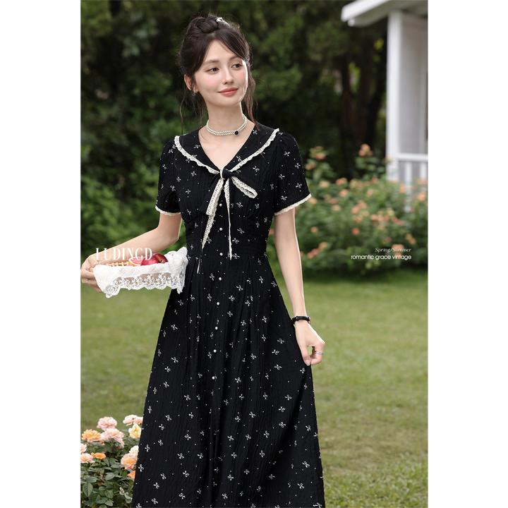 鹿盯盯微胖大码女装胖mm黑色碎花v领短袖连衣裙女夏季显瘦a字裙子