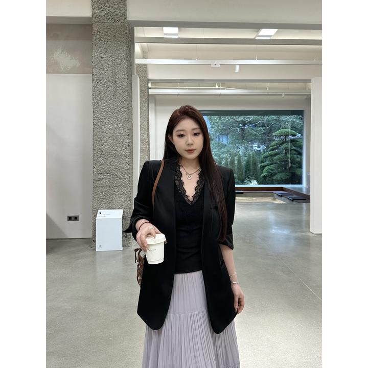 琪琪怪怪大码女装【高阶公式】时髦高级感缎面西装外套C13369QQ