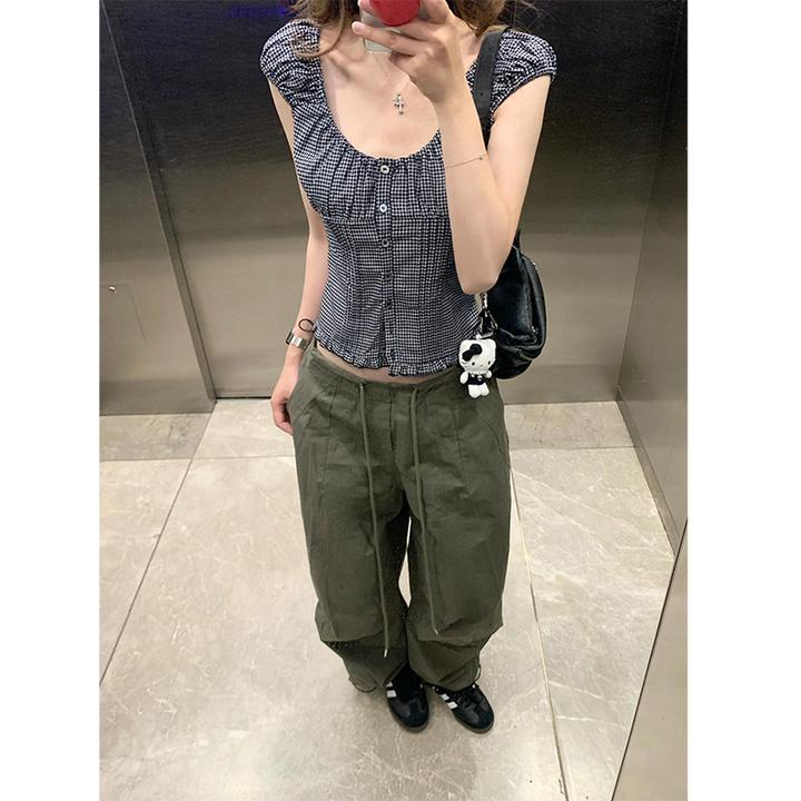 甜美时尚气质设计感格子无袖上衣百搭显瘦直筒阔腿裤长裤2025新款