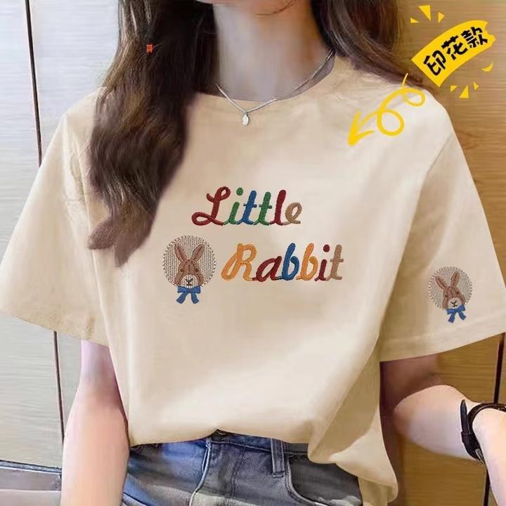 短袖t恤女2025新款夏季正肩半袖体恤设计感小众圆领印花显瘦上衣