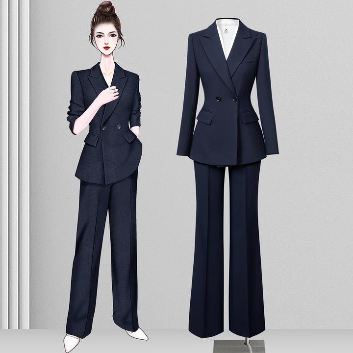 2025秋季新款修身型双排扣长袖高端显瘦女西装通勤时尚正装商务装