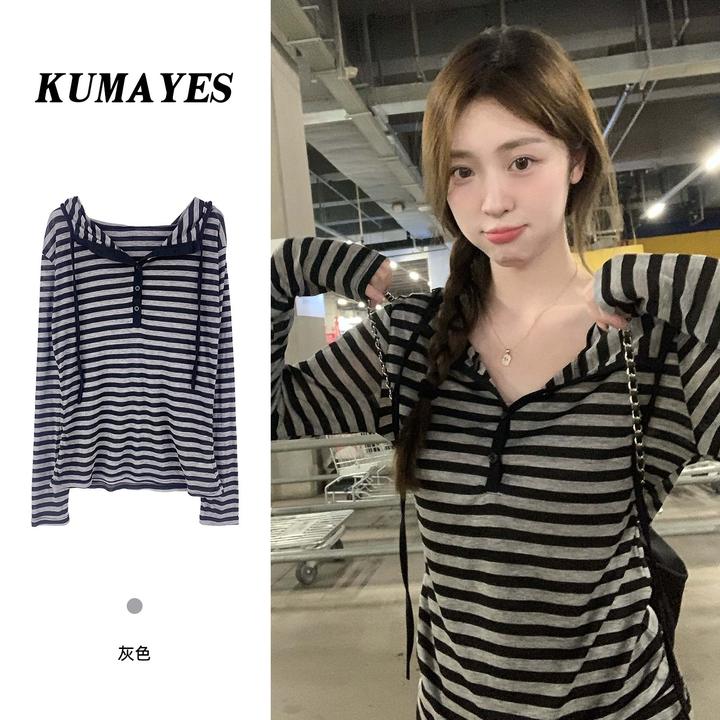 慵懒风宽松长袖遮肉条纹卫衣女秋季新款简约休闲韩韩系刺绣宽松