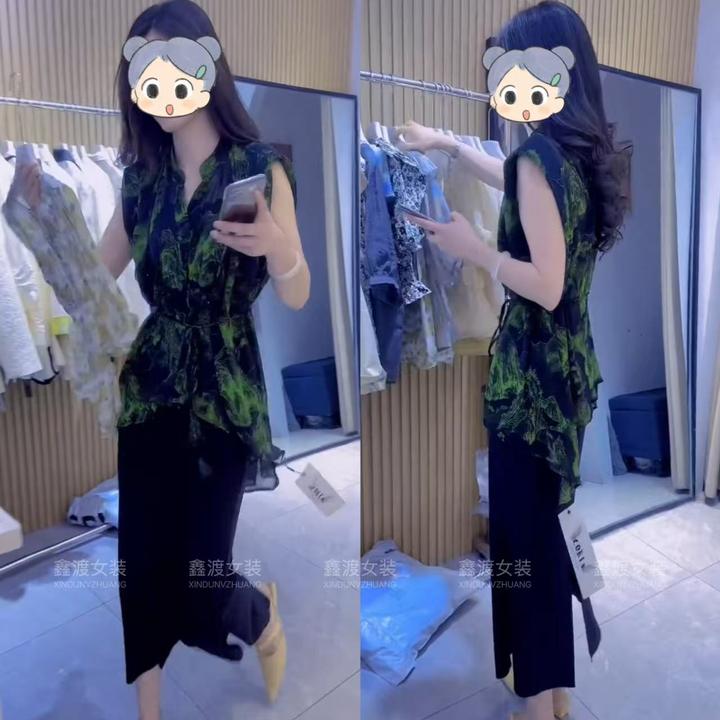 2025夏季新款时尚显瘦气质女士网红洋气两件套百搭款D9482