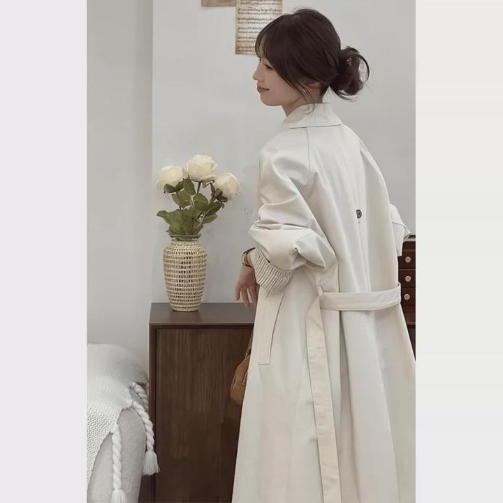 白色中长款风衣外套女2024春秋新款高级感气质日系垂感大衣小个子