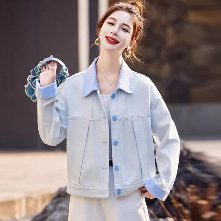 早秋牛仔外套女款2025春秋季新款小清新撞色时尚短款气质夹克上衣