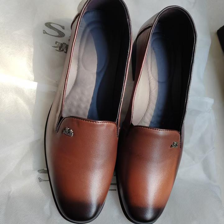 棕色男浅口鞋 赛士品牌 头层牛皮 整张皮松紧带扁头软底软面男鞋