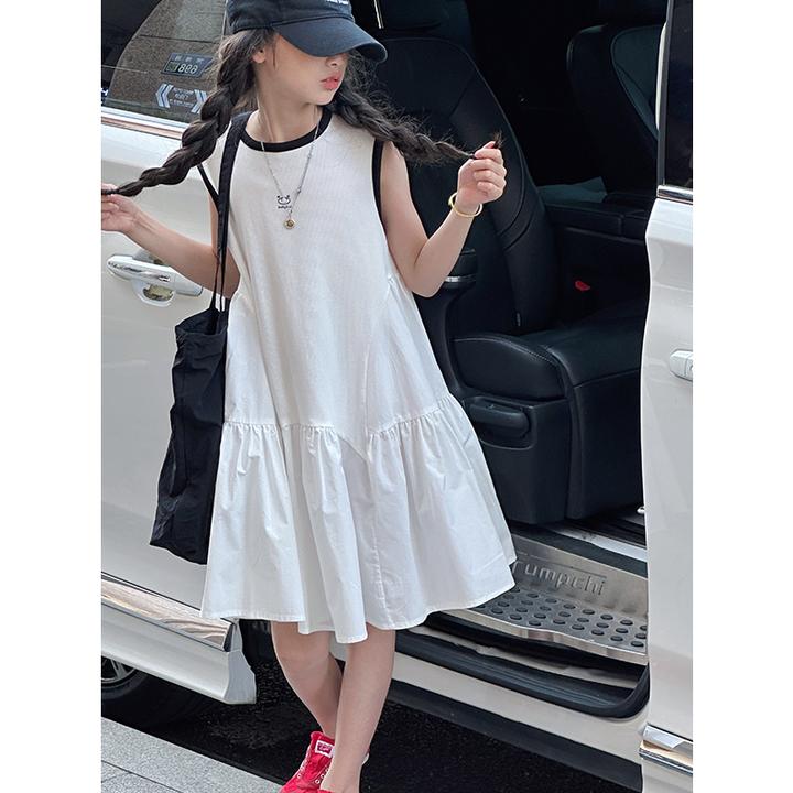 K28909简约撞色女童无袖连衣裙2025新款夏装休闲儿童裙子背心裙潮