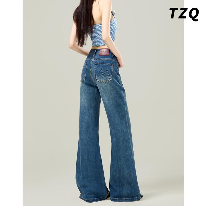 不贴腿高腰微喇牛仔裤女夏季新款宽松显瘦垂感拖地裤子TZQ2532720