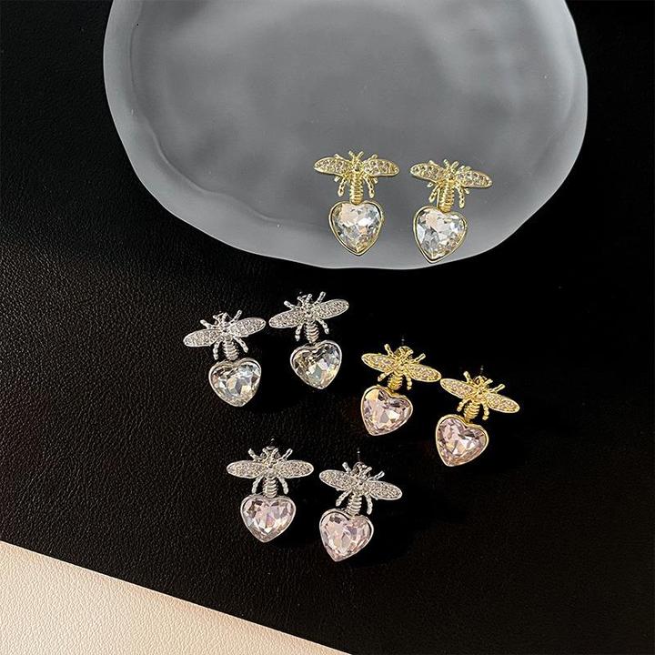 铜合金锆石耳饰 新款时尚前后两戴耳环设计感精致蜜蜂日常清新爱