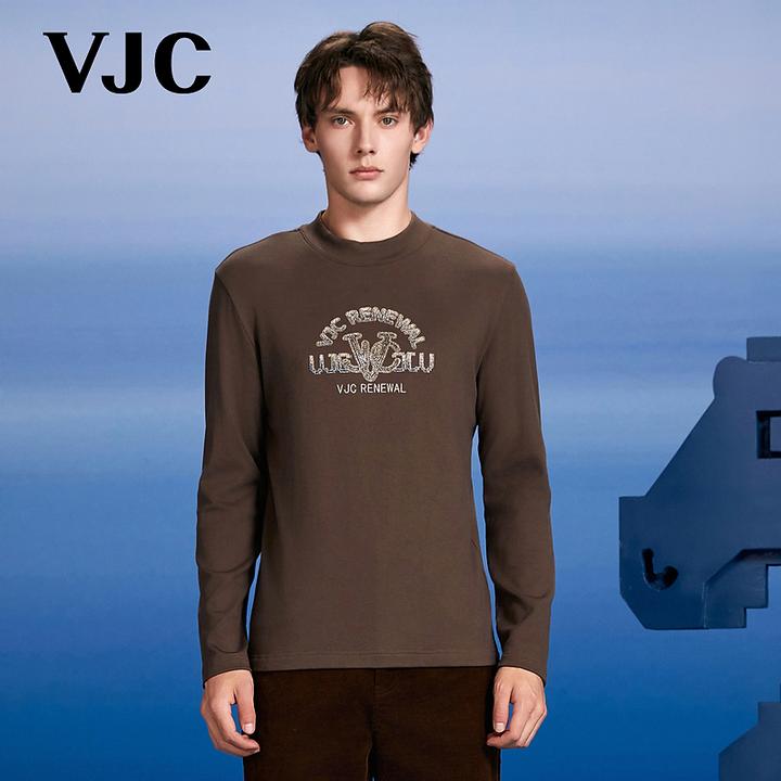 VJC/威杰思2025秋季新款男装时尚休闲烫钻长袖T恤B24DA2022