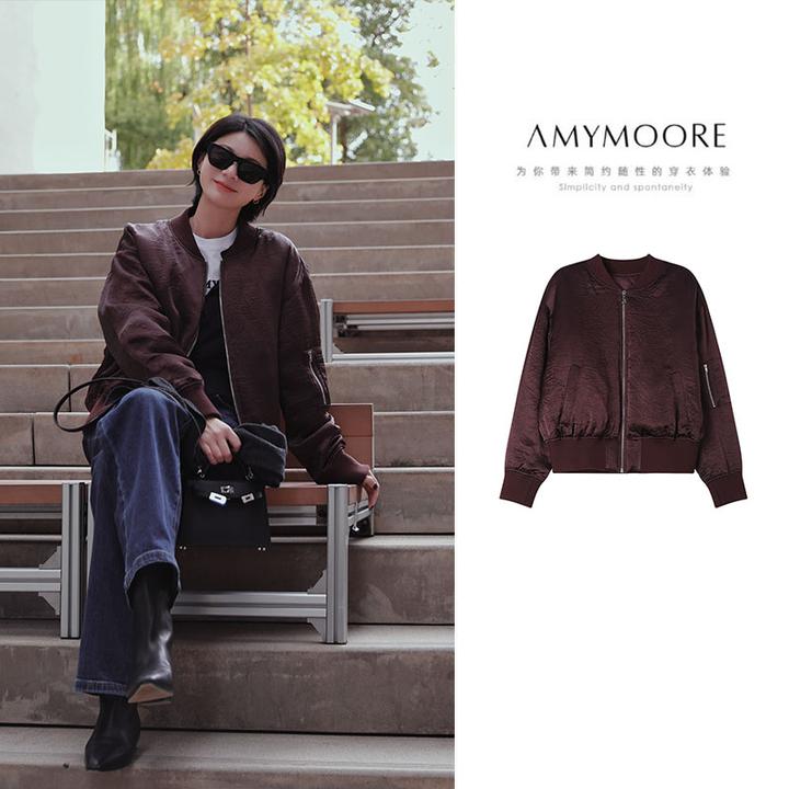 AMYMOORE艾莫尔女装2025年冬季短棉服外套简约百搭时尚保暖471740