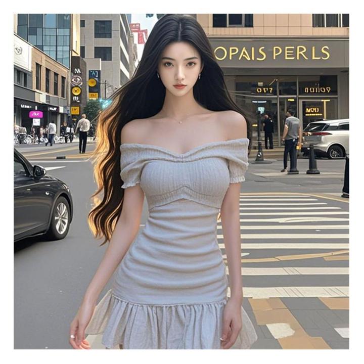 【现货】包臀设计感别致气质辣妹高级感荷叶边拼接连衣裙女性感夏季