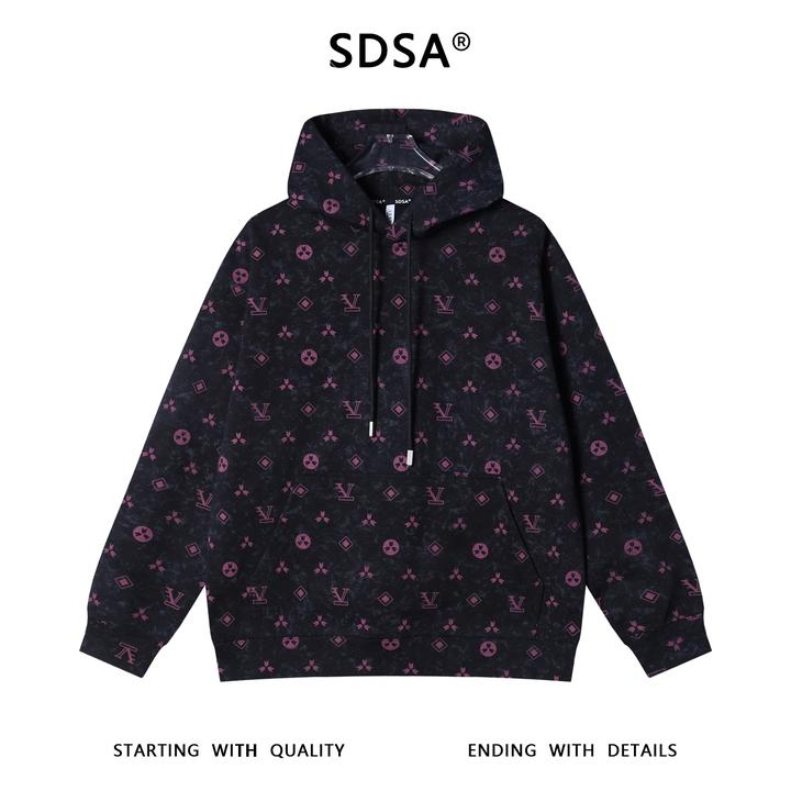 SDSA秋冬新款痞帅男装美式扎染撞色满印印花抽绳连帽卫衣百搭时尚