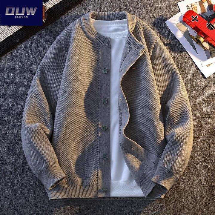 O.U.W初秋极简风毛衣开衫外套重磅针织衫男士轻熟风休闲毛线衣ins