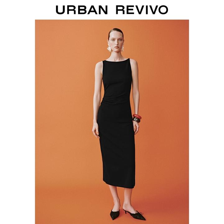 UR2025夏季新款女时尚通勤气质褶皱收腰无袖连衣裙UWM750080