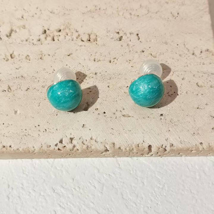 合金耳饰 甜可饰品  时尚洋气精致天蓝圆球耳夹