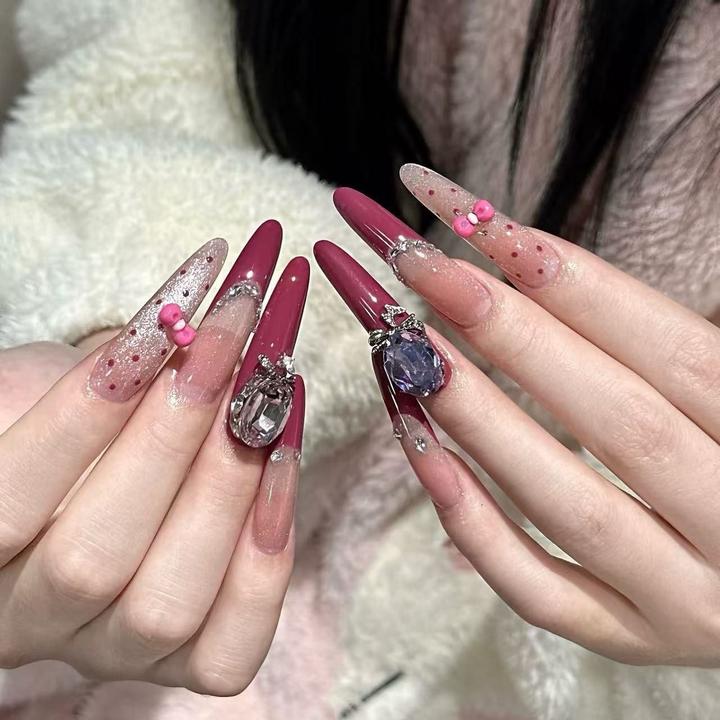 【罗格公主】手工穿戴甲氛围感镶钻波点猫眼法式显白甜妹芭比美甲