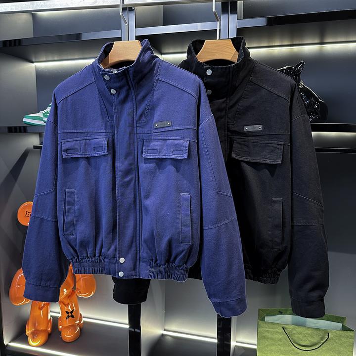秋冬重磅古着短款夹克外套男小铁牌装饰痞帅高级感美式工装上衣潮