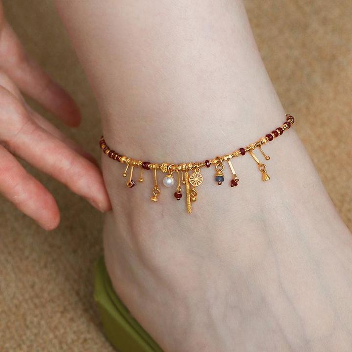 铜合金脚链 新款小众设计经典时尚气质款黄金色红蓝色脚链氛围款